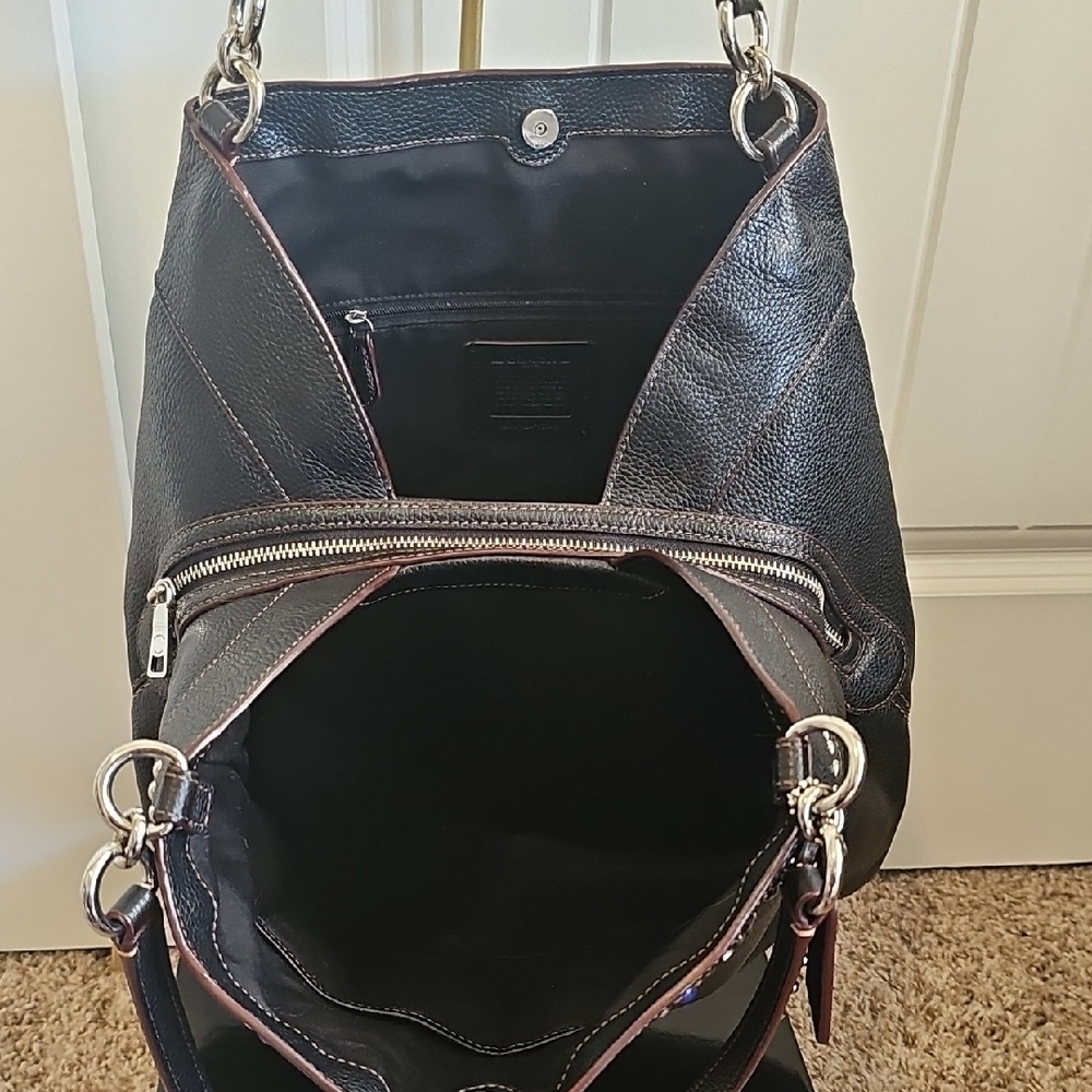 Coach 2017 Lexy XL Black Pebbled Leather Hobo Shoulder Bag Rivet Details. EUC - Picture 11 of 13